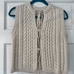 Caroline Constas Cable Knit Tie Front Sweater Vest | Cream | Size S | Luxury